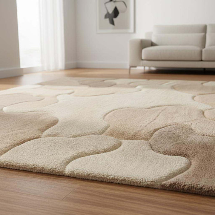 Translation missing: es.Textured neutral area rug featuring organic curves, ideal for Scandinavian and boho interiors