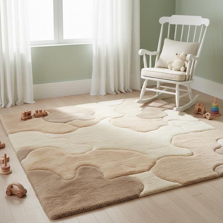 Translation missing: en.Organic area rug with plush high pile and sculpted pattern in neutral beige tones for modern home decor