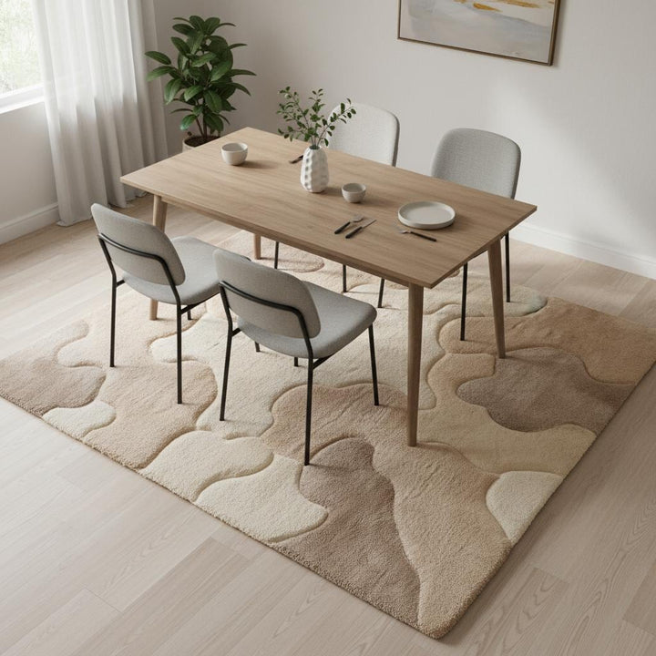Translation missing: en.Minimalist beige area rug with plush texture styled in a contemporary home setting