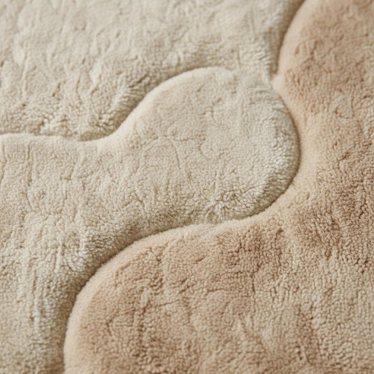 Translation missing: en.Organic area rug with plush high pile and sculpted pattern in neutral beige ivory tones for modern minimalist interiors