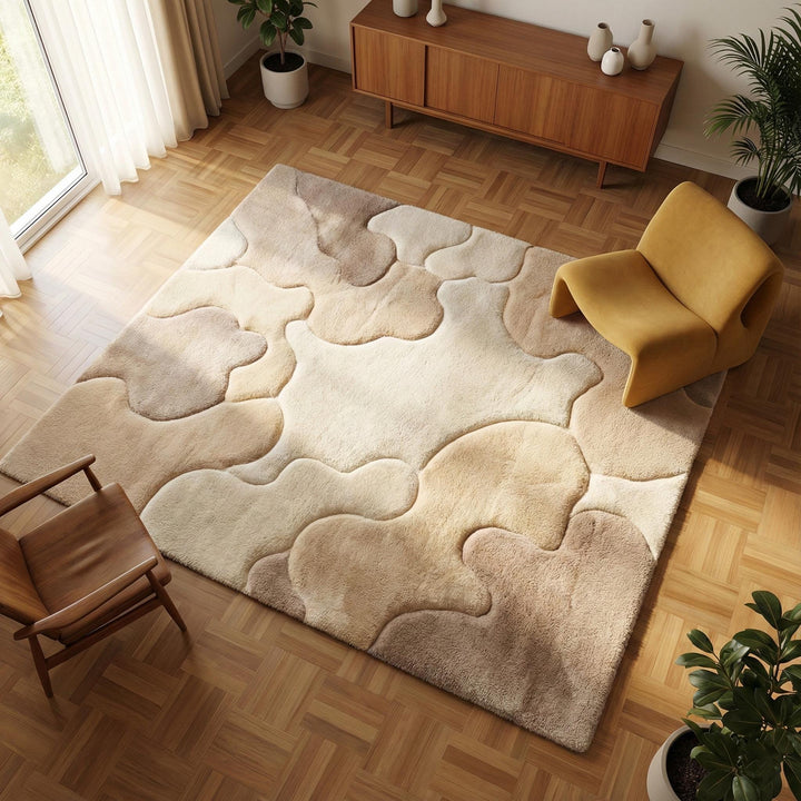 Translation missing: en.Organic area rug with plush high pile and sculpted neutral pattern for modern and minimalist interiors