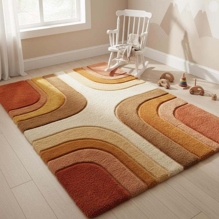 Translation missing: en.Soft geometric area rug suitable for a nursery or kids room, featuring warm neutral colors and plush texture that creates a cozy, inviting play space while complementing modern nursery decor styles