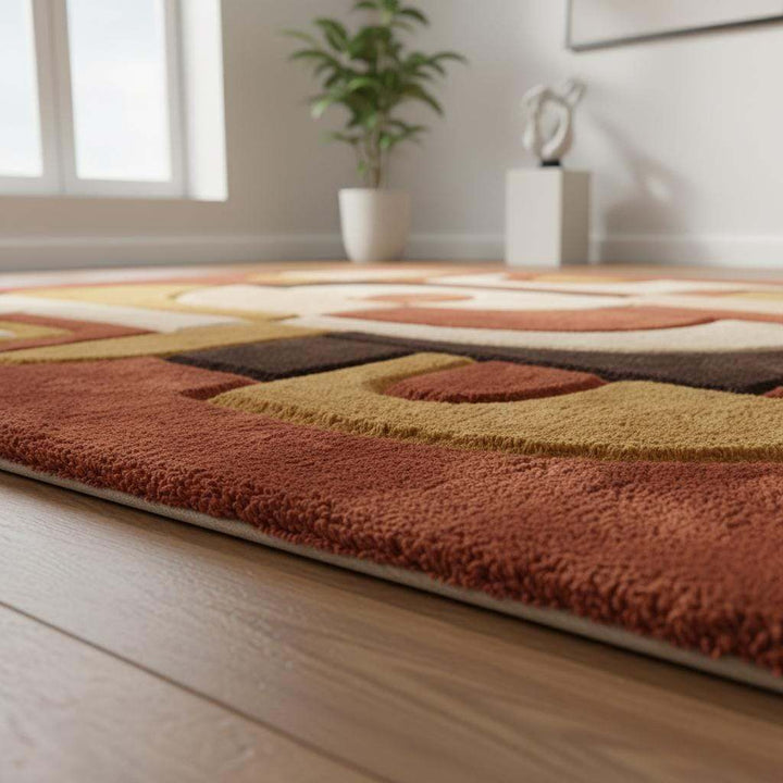 Translation missing: en.Mid century modern rug with abstract geometric earth tone design and textured surface