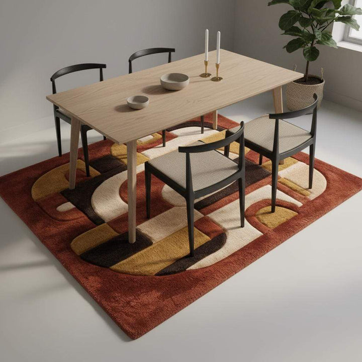 Translation missing: en.Mid century modern rug with abstract earth tone geometric pattern and plush textured pile