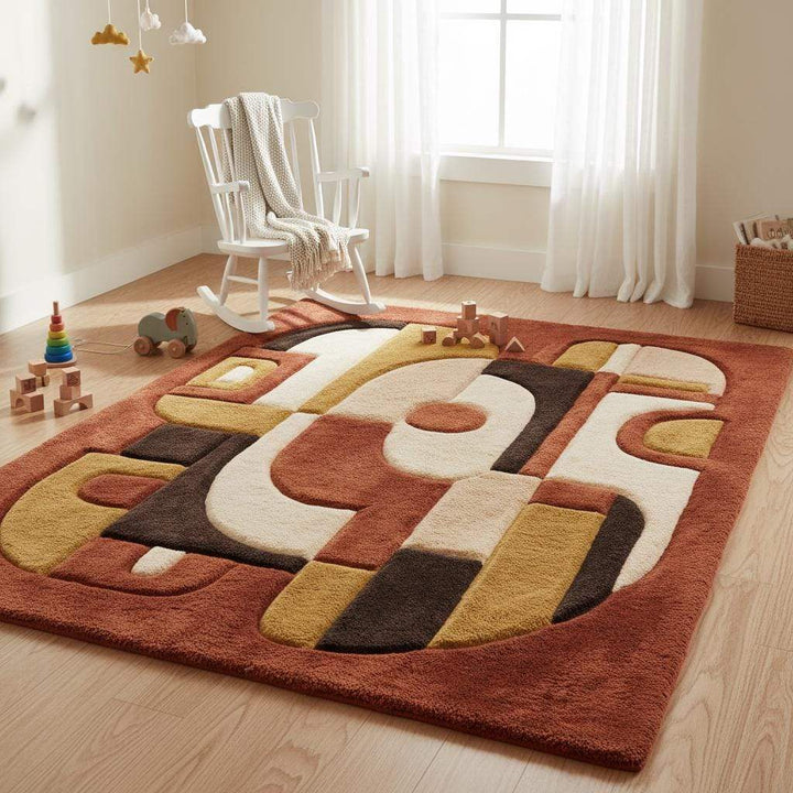 Translation missing: en.Soft abstract area rug styled in a nursery or kids room, adding warmth, comfort, and modern design while remaining cozy and visually calming