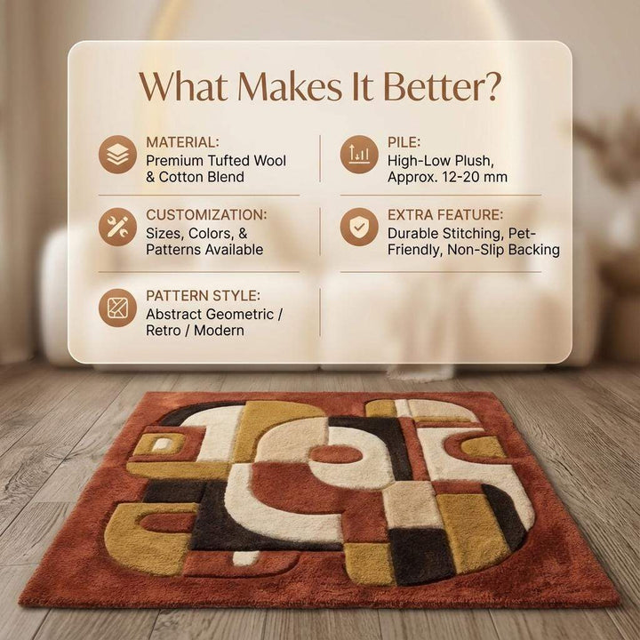 Translation missing: en.Mid century modern rug with abstract earth tone geometric pattern and plush textured pile