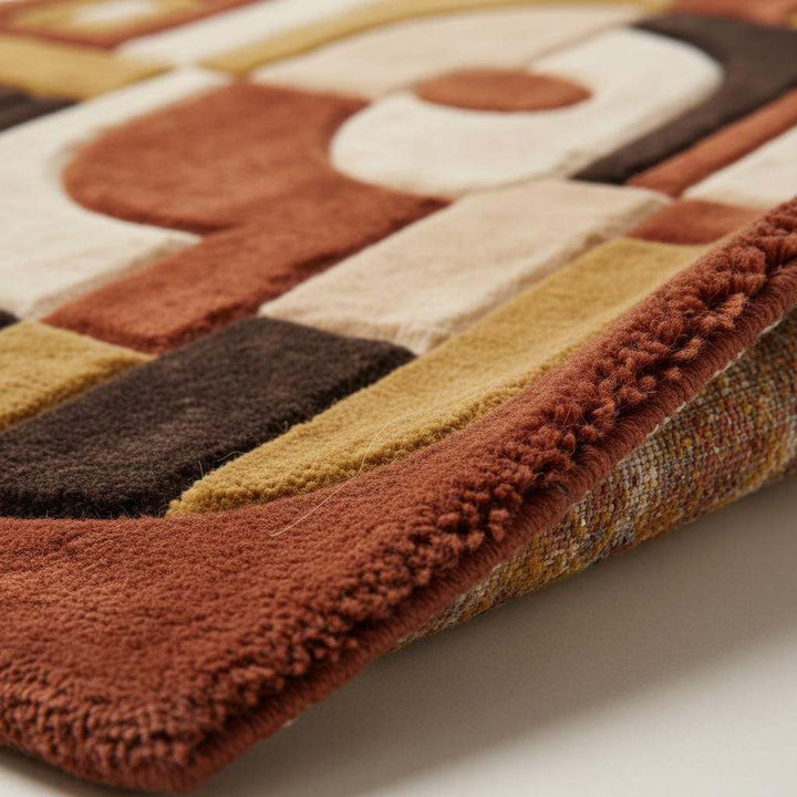 Translation missing: en.Mid century modern rug with abstract geometric earth tone design and plush texture