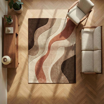 Translation missing: en.Abstract neutral area rug with plush earth tones and minimalist wave pattern for modern home décor