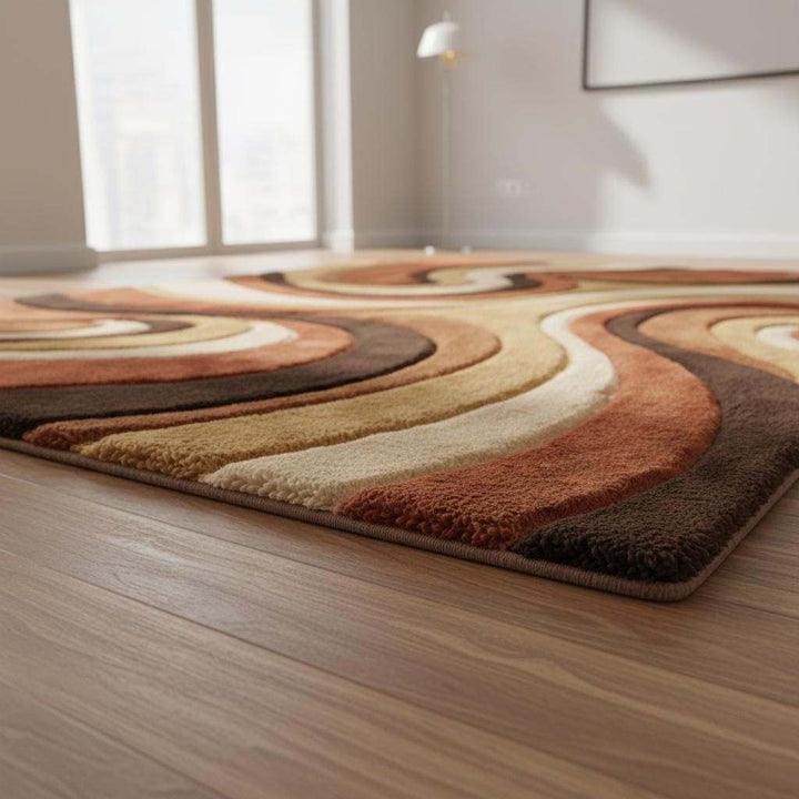 Translation missing: en.Mid century shag rug with abstract swirl design and earth tone colors