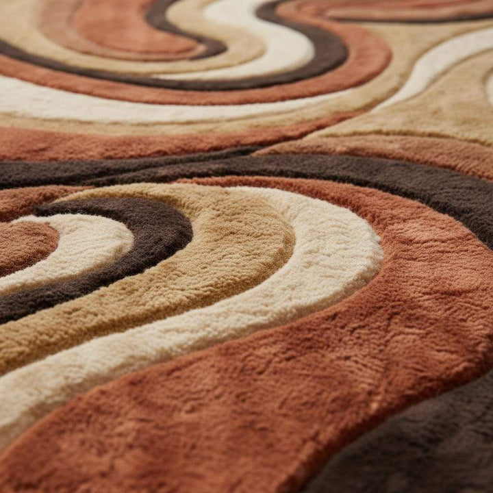 Translation missing: en.Mid century shag rug with retro abstract swirl design in warm earth tones