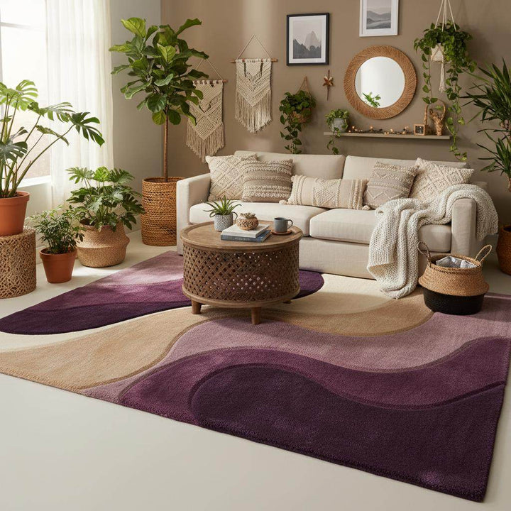 Translation missing: en.Modern Abstract Rug with plush texture and wavy neutral tone pattern for contemporary interiors