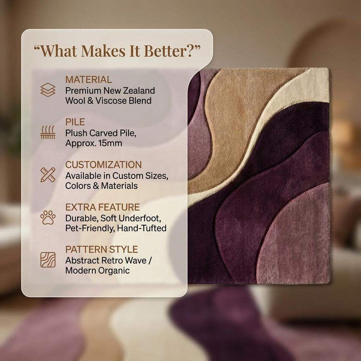 Translation missing: en.Modern Abstract Rug with plush texture and neutral wavy pattern in mauve and beige tones