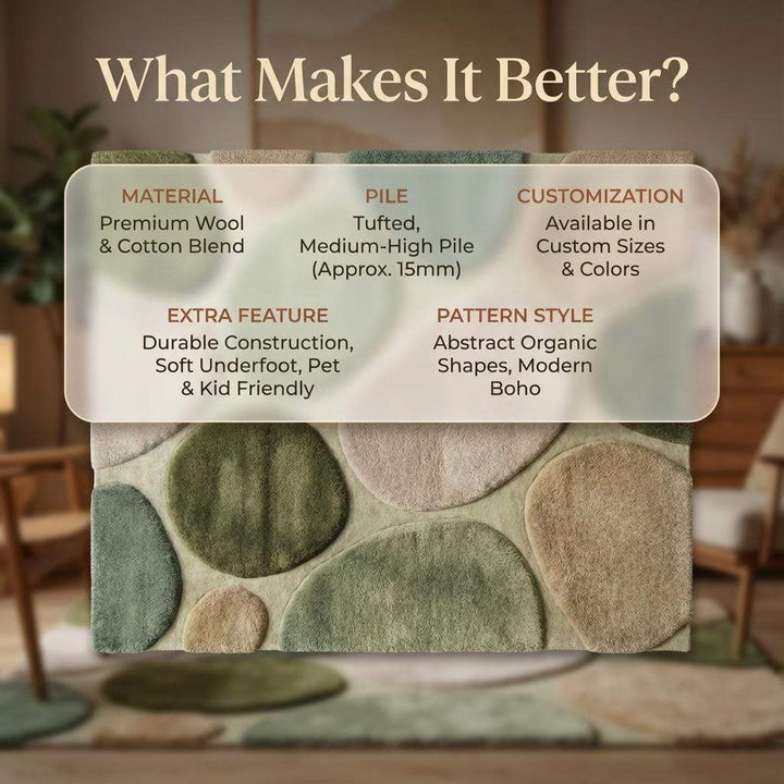 Translation missing: es.Organic modern area rug with soft green tones and pebble pattern for nursery and living room decor