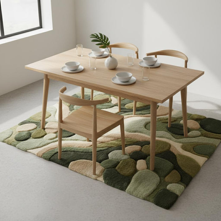 Translation missing: es.Organic moss green hand tufted rug with textured sculpted pile and abstract nature design