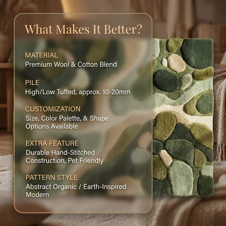 Translation missing: es.Hand tufted organic modern area rug with green abstract nature design and high low texture