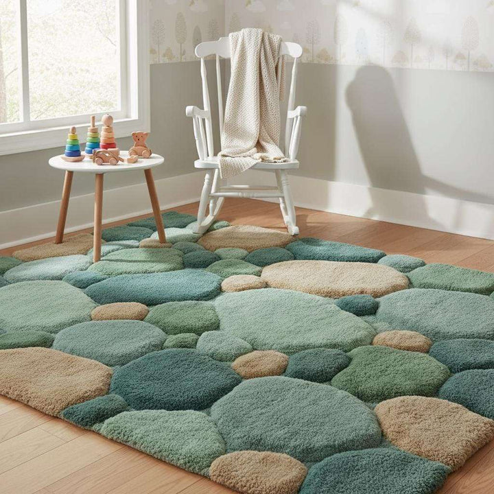Translation missing: es.Soft green Pebble Pattern Rug with plush tufted pebble design for living room and nursery
