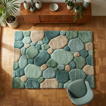 Translation missing: es.Soft green pebble pattern rug with hand-tufted plush texture for living room and nursery decor