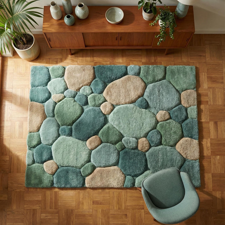 Translation missing: es.Soft green pebble pattern rug with hand-tufted plush texture for living room and nursery decor